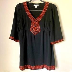 Black Tunic with Orange Embroidery